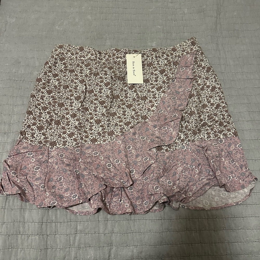Floral Ruffle Mini Skirt in Dusty Rose by Sea New